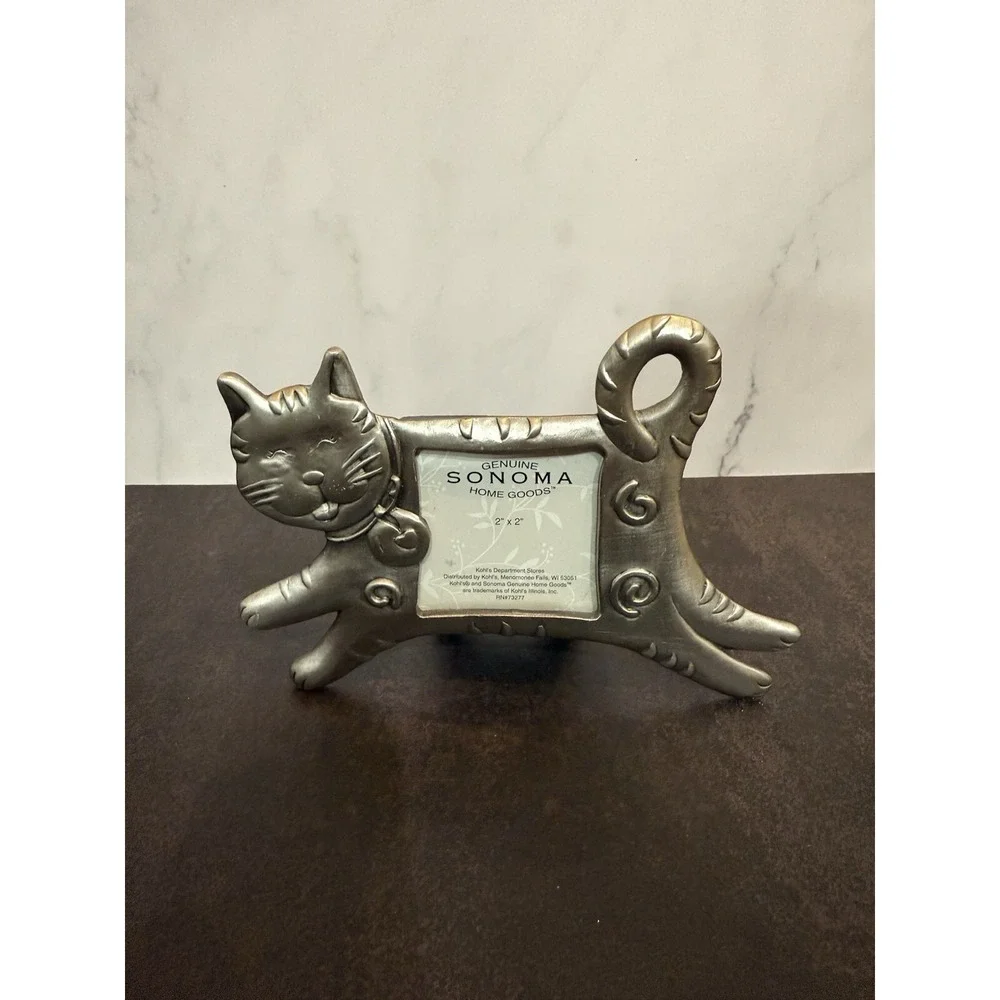 SONOMA HOME GOODS METAL COUNTRY CAT 2X2 METAL PICTURE FRAME CAT LOVERS LOOK!